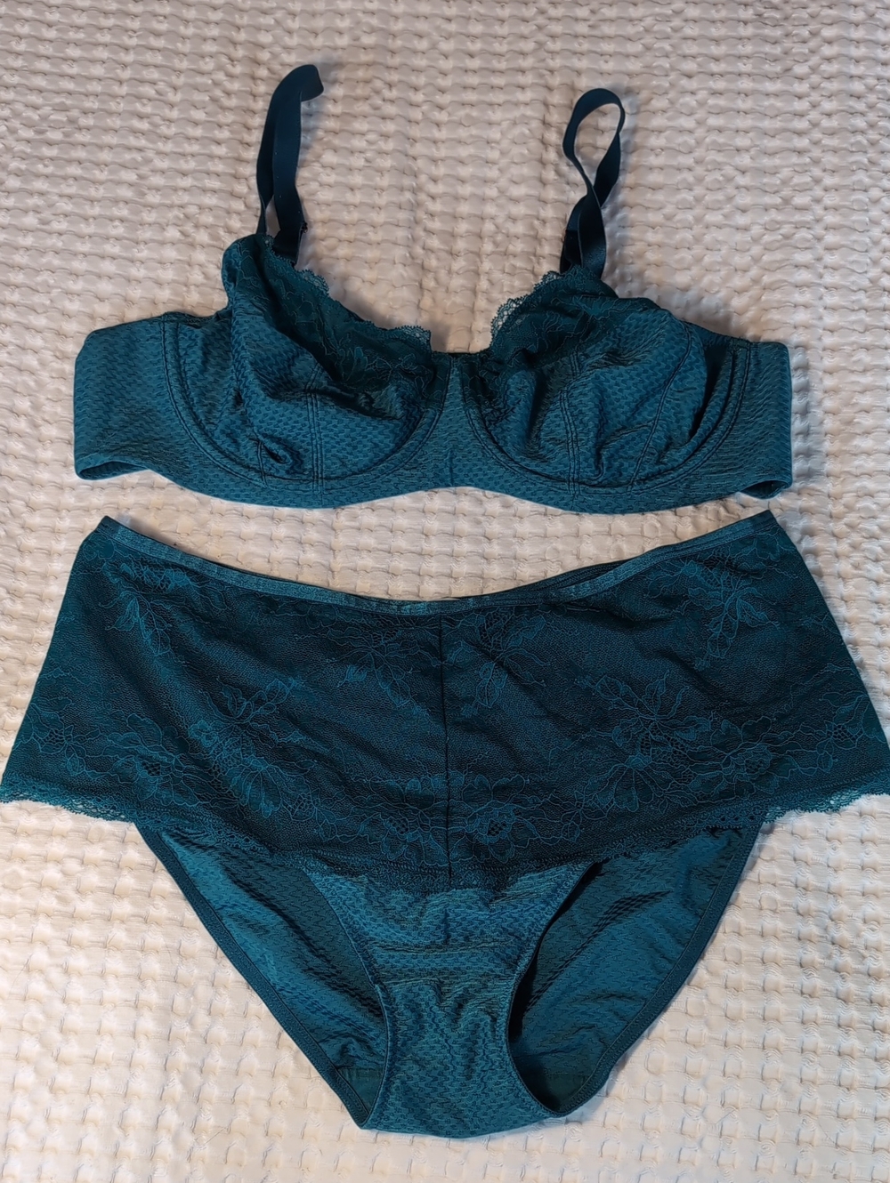 Deesse Lingerie Teal Lace Underwire Bra & High-Waist Brief Set